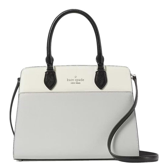 Kate Spade New York Madison Medium Satchel Saffiano Leather Handbag, Platinum Grey