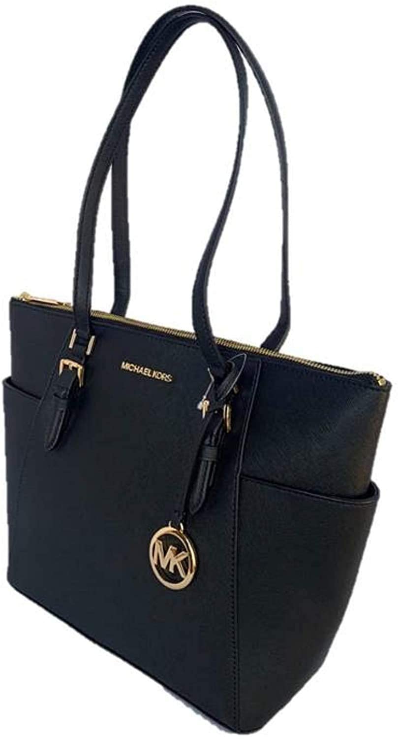 Michael Kors Charlotte Saffiano Leather Large Top Zip Tote - Black