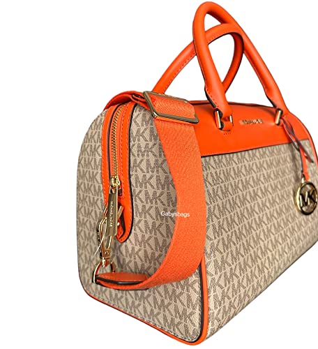 Michael Kors MK Jet Set Travel Medium Duffle Bag Satchel MK Signature, Poppy Orange, Satchel