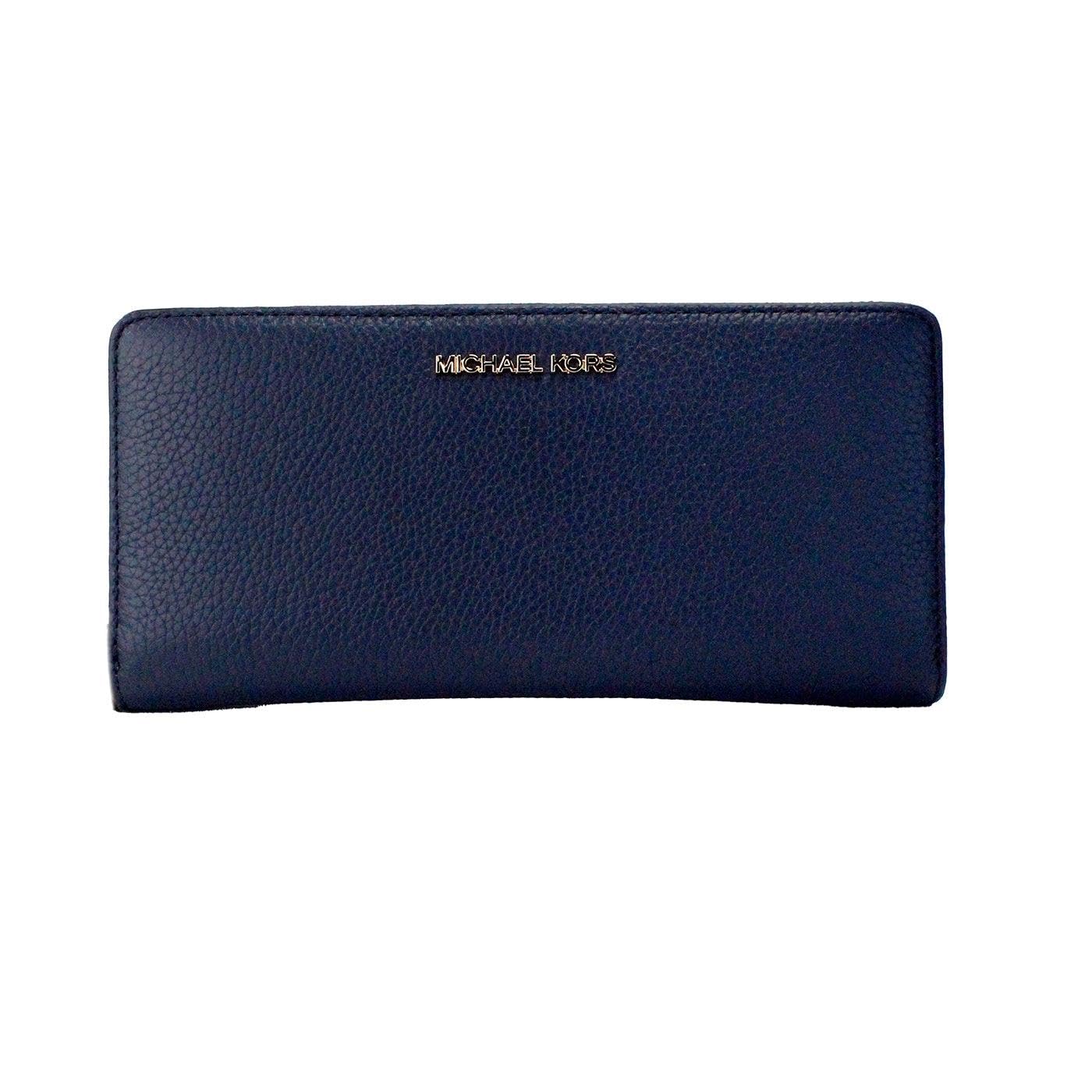 Michael Kors Jet Set Travel Continental Leather Wallet/Wristlet Navy Gold, NS