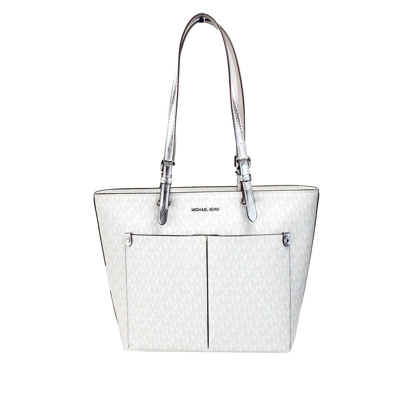 Michael Kors Jet Sest Travel Medium Double Pocket Tote, Optic White