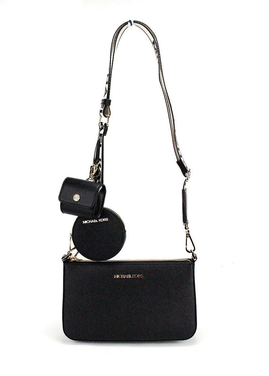 Michael Kors Jet Set Saffiano Leather Crossbody Bag with Case for Apple Airpods Pro Black, Black, Medium, 35R3GM9M1L