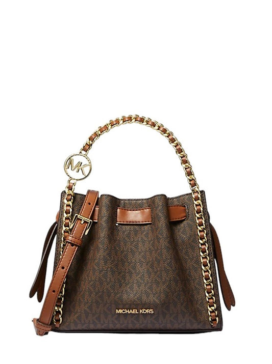 Michael Kors Mina Small Signature Logo Chain Crossbody Bag (Brown Signature), Brown Signature, Small