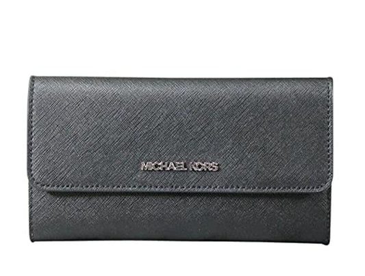 Michael Kors Jet Set Women's Trifold Large Travel Wallet Black Large Bag, Black, Large, Messenger