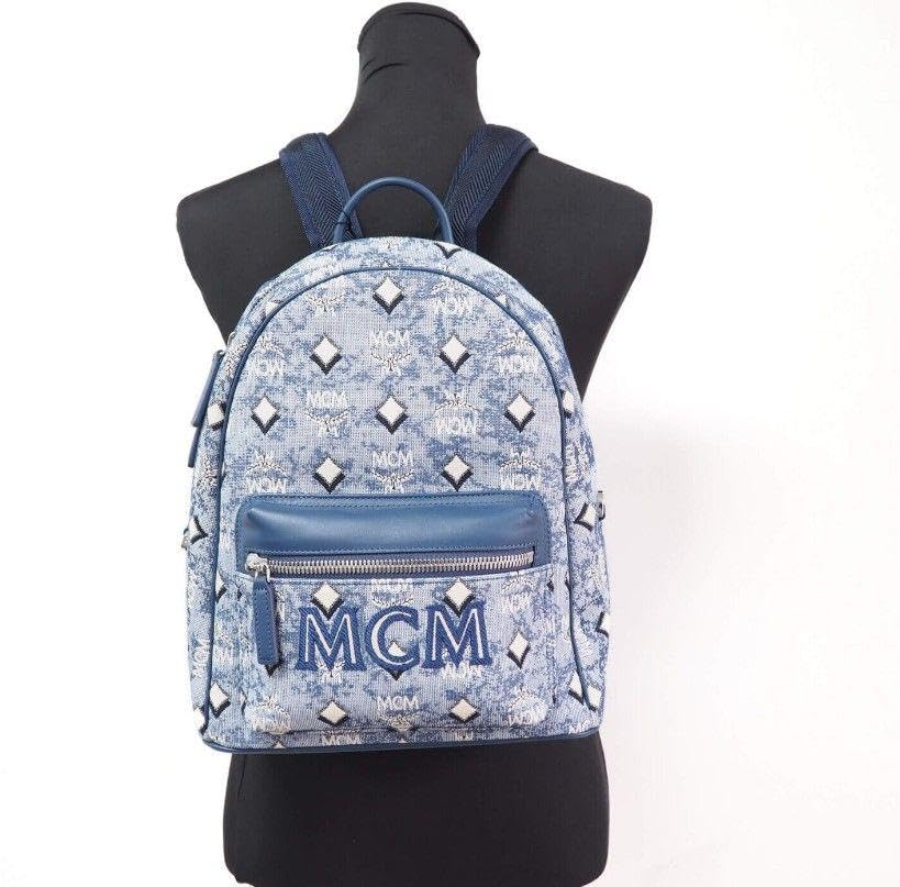 MCM Vintage Jacquard Small Backpack Blue One Size