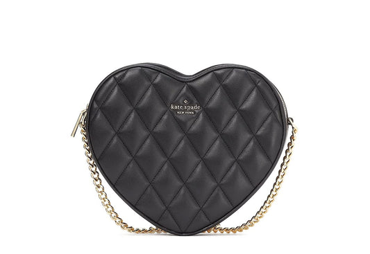 kate spade new york Love Shack Heart Crossbody Shoulder Handled Bag (Black Quilted), Black