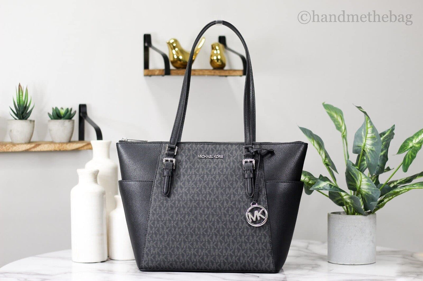 Michael Kors Charlotte Large Top Zip Tote (black sig)