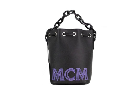 MCM Chain Leather Drawstring Mini, Black, One Size