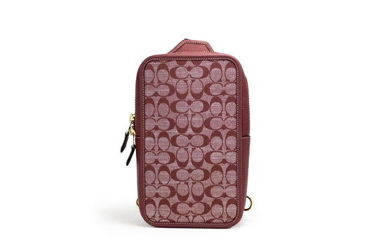 COACH Men's Sullivan Pack in Signature Chambray (Brass/Wine), Red, One Size