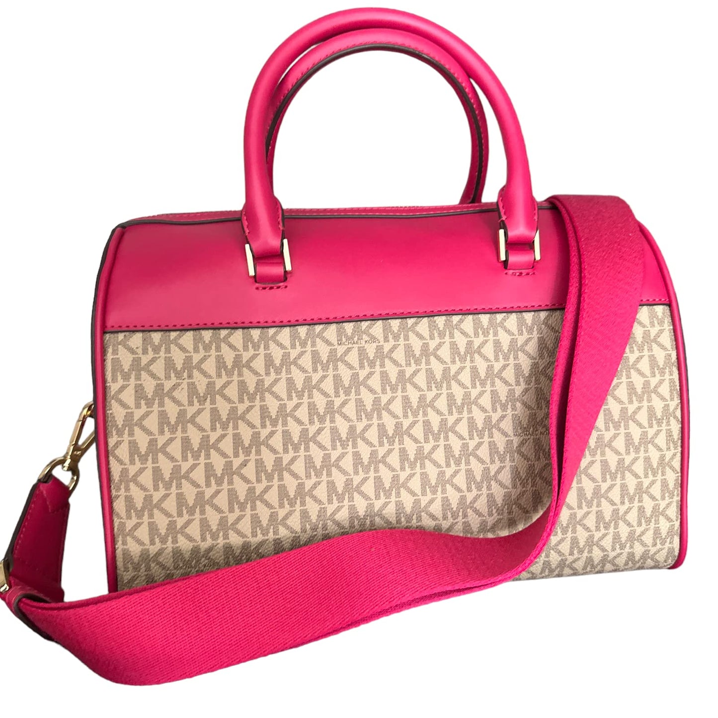 Michael Kors MK Jet Set Travel Medium Duffle Bag Satchel MK Signature, Carmine Pink, Satchel