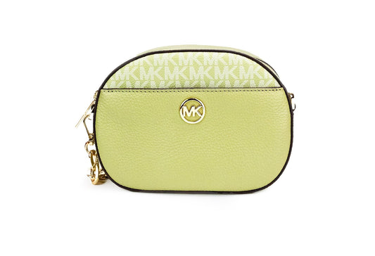 Michael Kors Jet Set Glam Light Sage Leather Front Pocket Oval Crossbody Women's Handbag, Light Sage, One Size