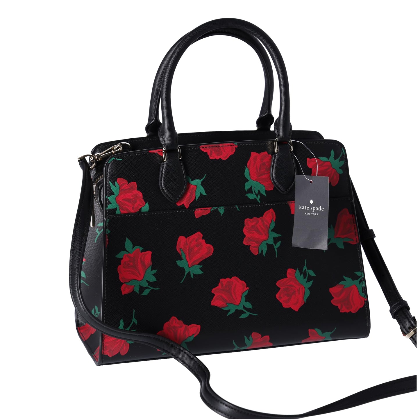 Kate Spade New York Madison Rose Toss Printed Medium Satchel Black Res, Black, Red