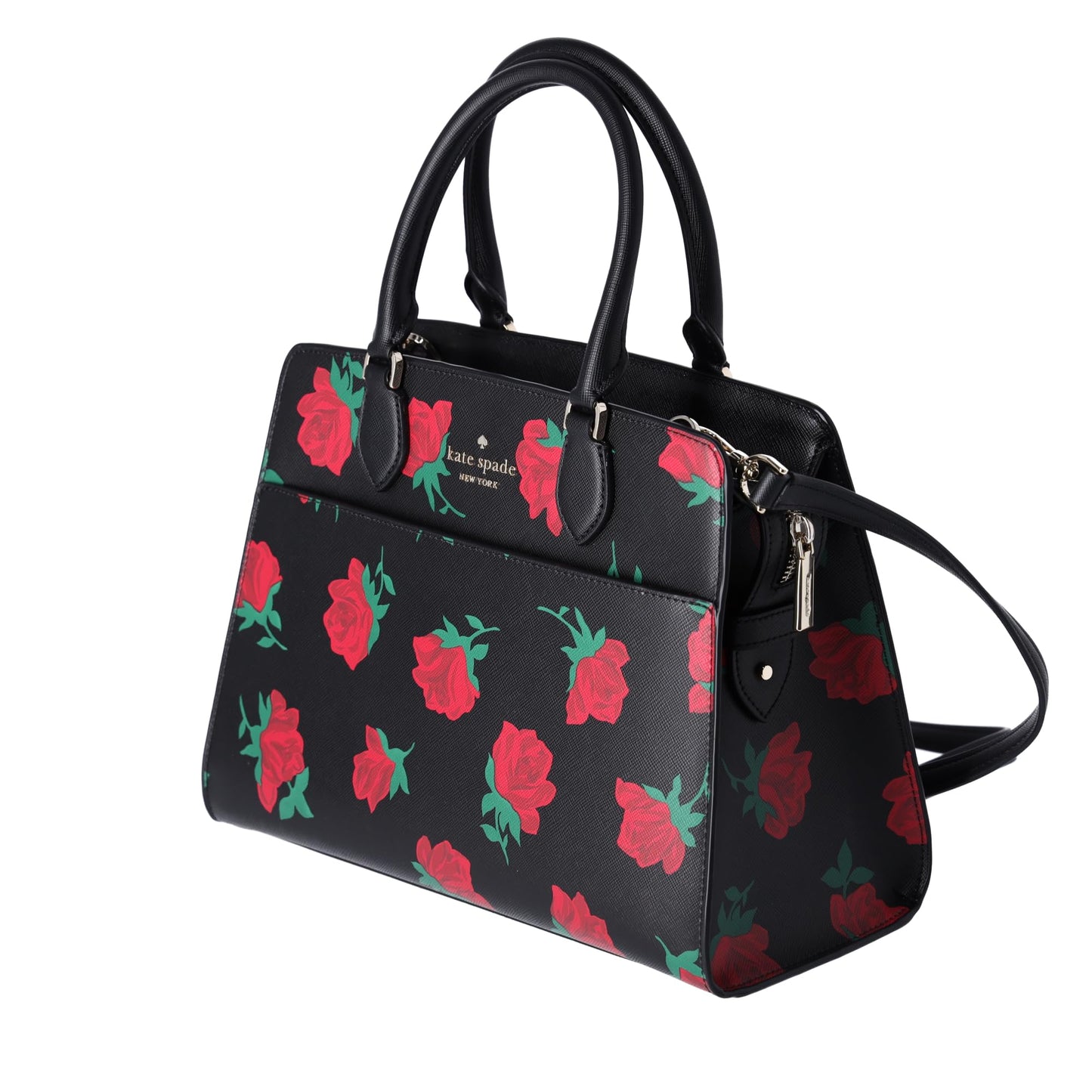 Kate Spade New York Madison Rose Toss Printed Medium Satchel Black Res, Black, Red