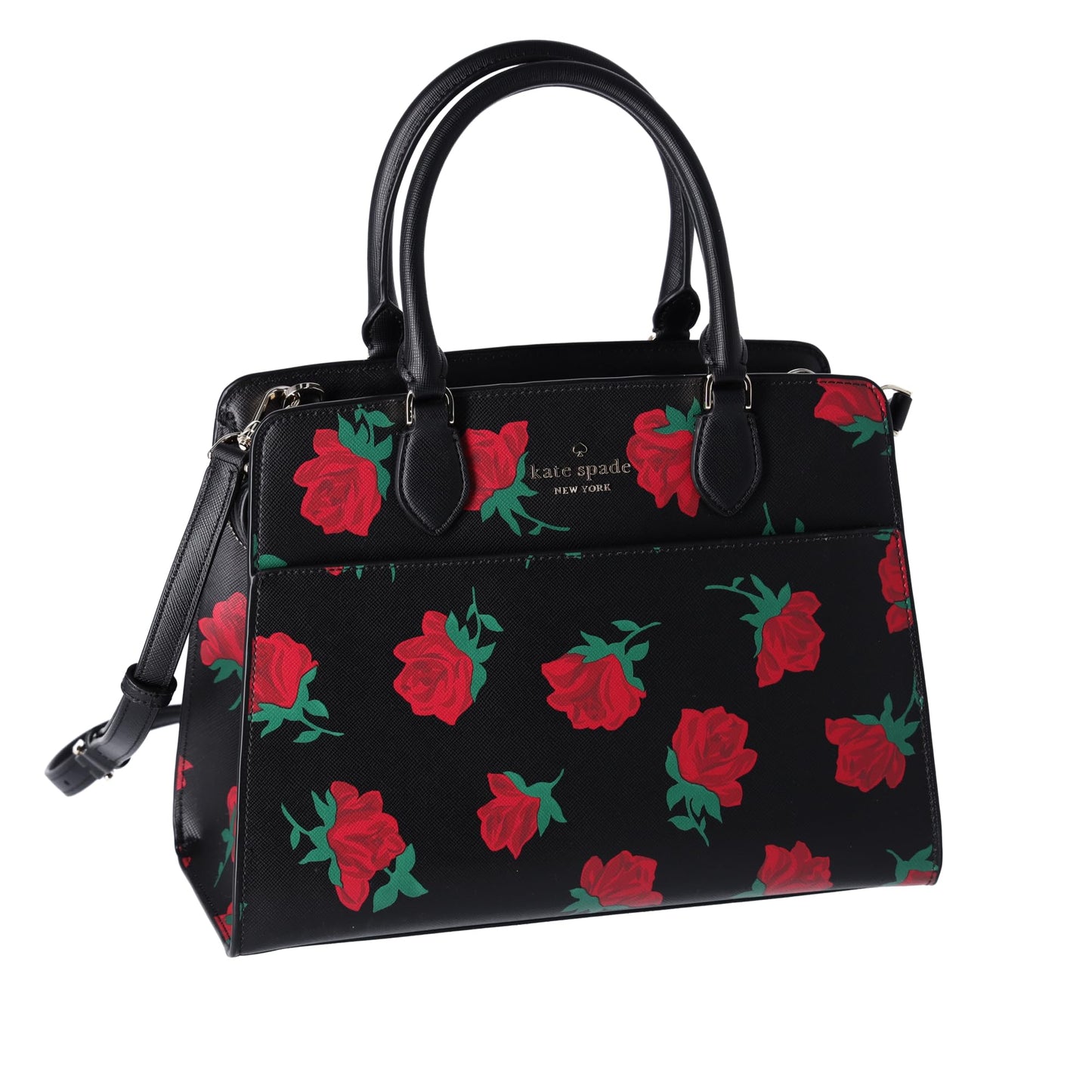 Kate Spade New York Madison Rose Toss Printed Medium Satchel Black Res, Black, Red