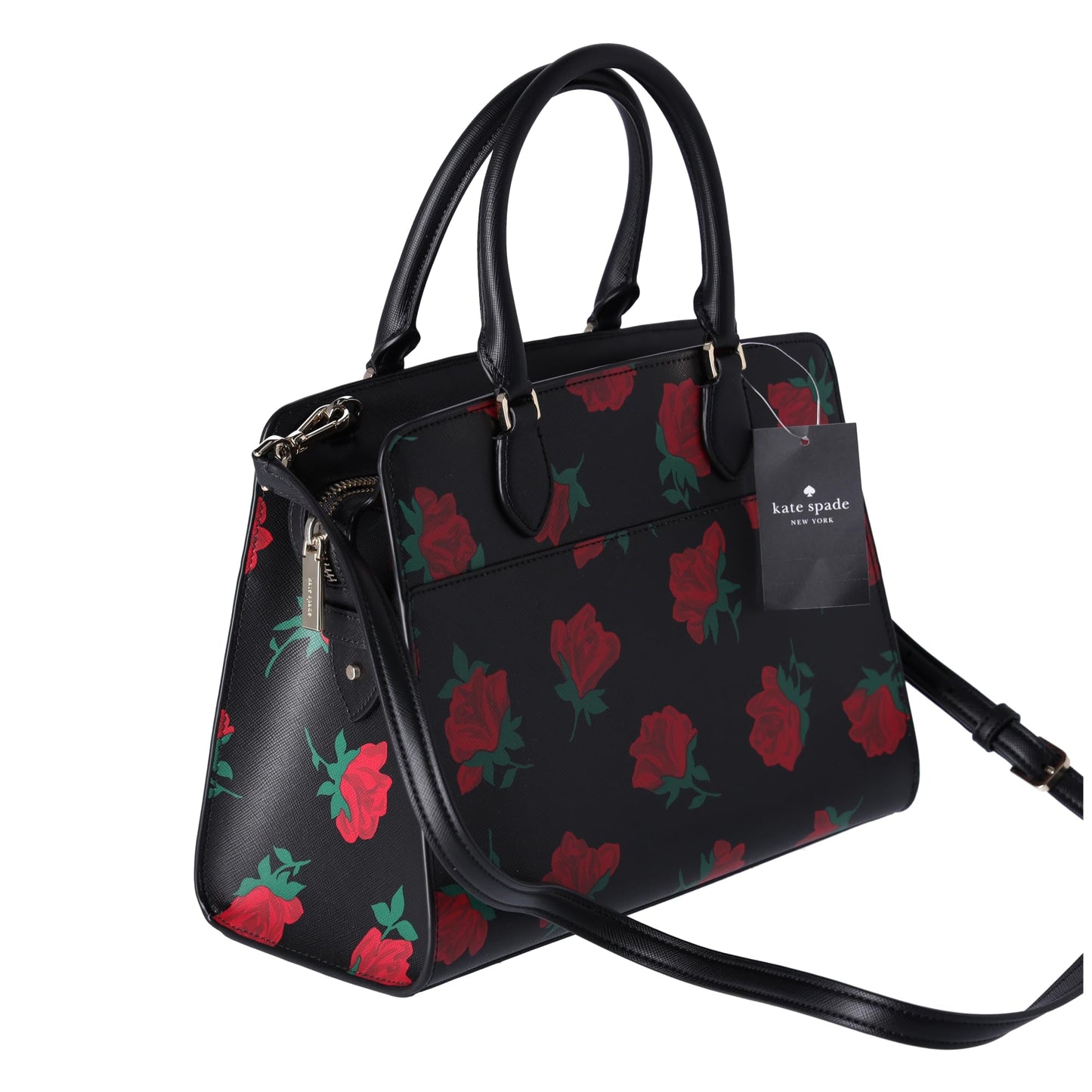 Kate Spade New York Madison Rose Toss Printed Medium Satchel Black Res, Black, Red