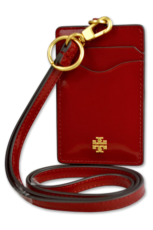 Tory Burch Women's 139338 Emerson Smooth Leather ID Badge Key Ring Wallet Bag (606 Lipstick Red), 606 Lipstick Red, Wallet