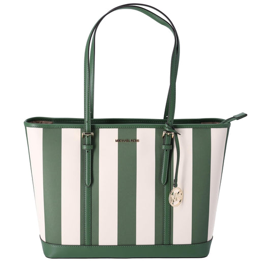 Michael Kors Jet Set Travel Large Top Zip Tote Fern Green Multi Stripe, Green