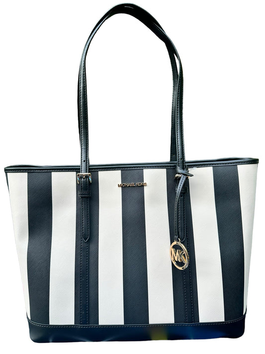 Michael Michael Kors Large Tote Black Stripe, Black and White