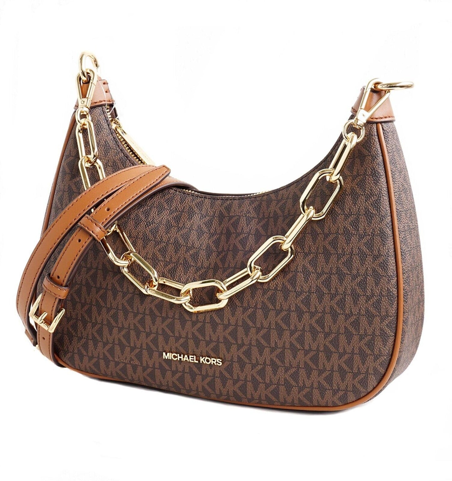 Michael Kors Cora Large Zip Pouchette Chain Shoulder Crossbody Bag Brown, Brown, Medium, 35R3GM9M1L