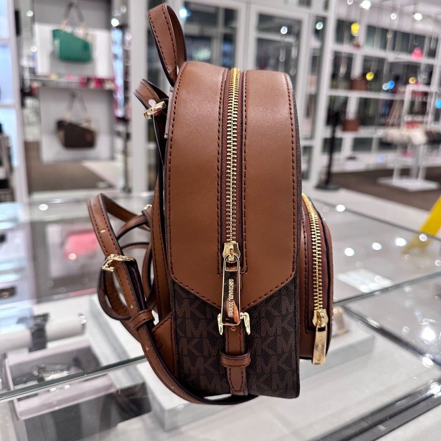 Michael Kors Jaycee XS Mini Convertible Backpack MK Signature Crossbody, Brown, Mini, Convertible Backpack