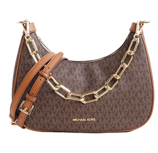 Michael Kors Cora Large Zip Pouchette Chain Shoulder Crossbody Bag Brown, Brown, Medium, 35R3GM9M1L