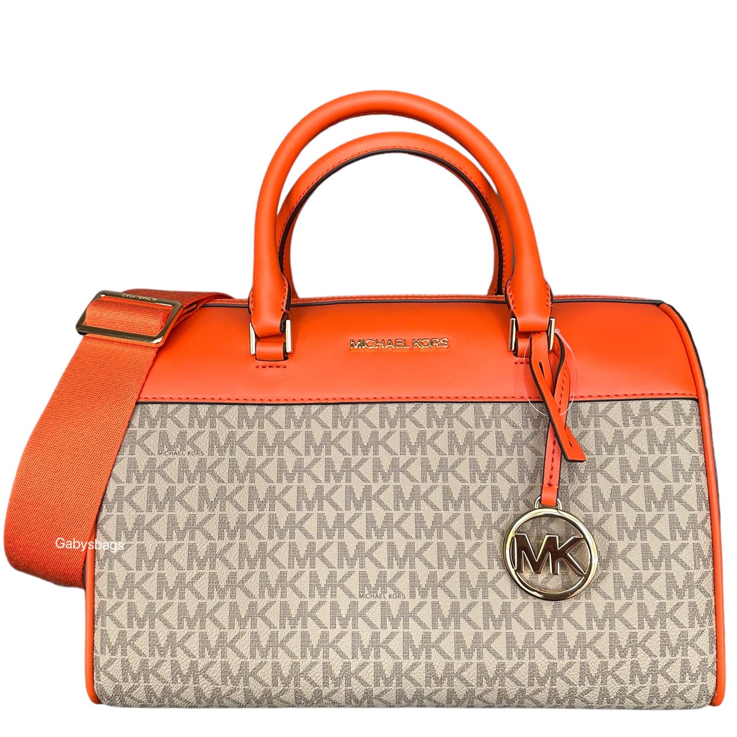 Michael Kors MK Jet Set Travel Medium Duffle Bag Satchel MK Signature, Poppy Orange, Satchel