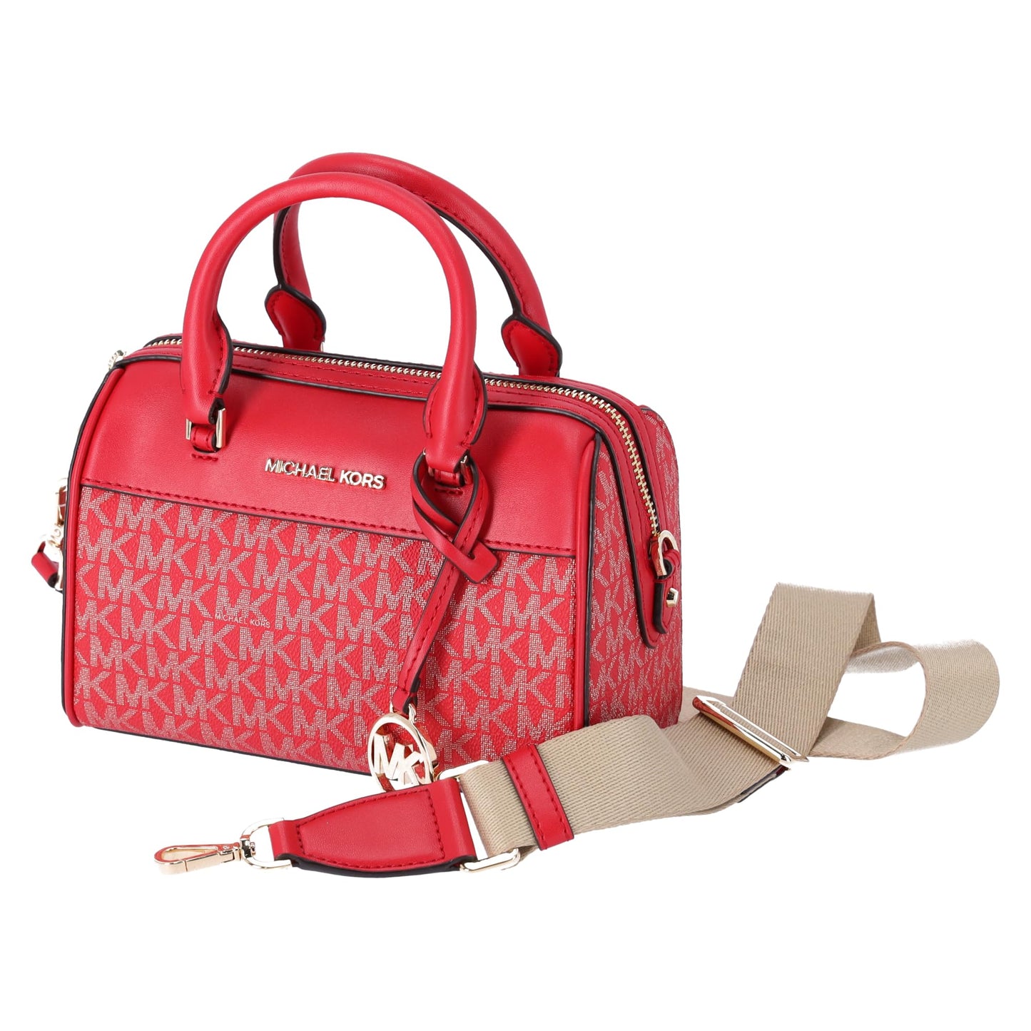 Michael Kors Jet Set Travel XS MINI EXTRA SMALL Duffle Bag Crossbody Bright Red MK Signature, Bright Red, XS, Crossbody