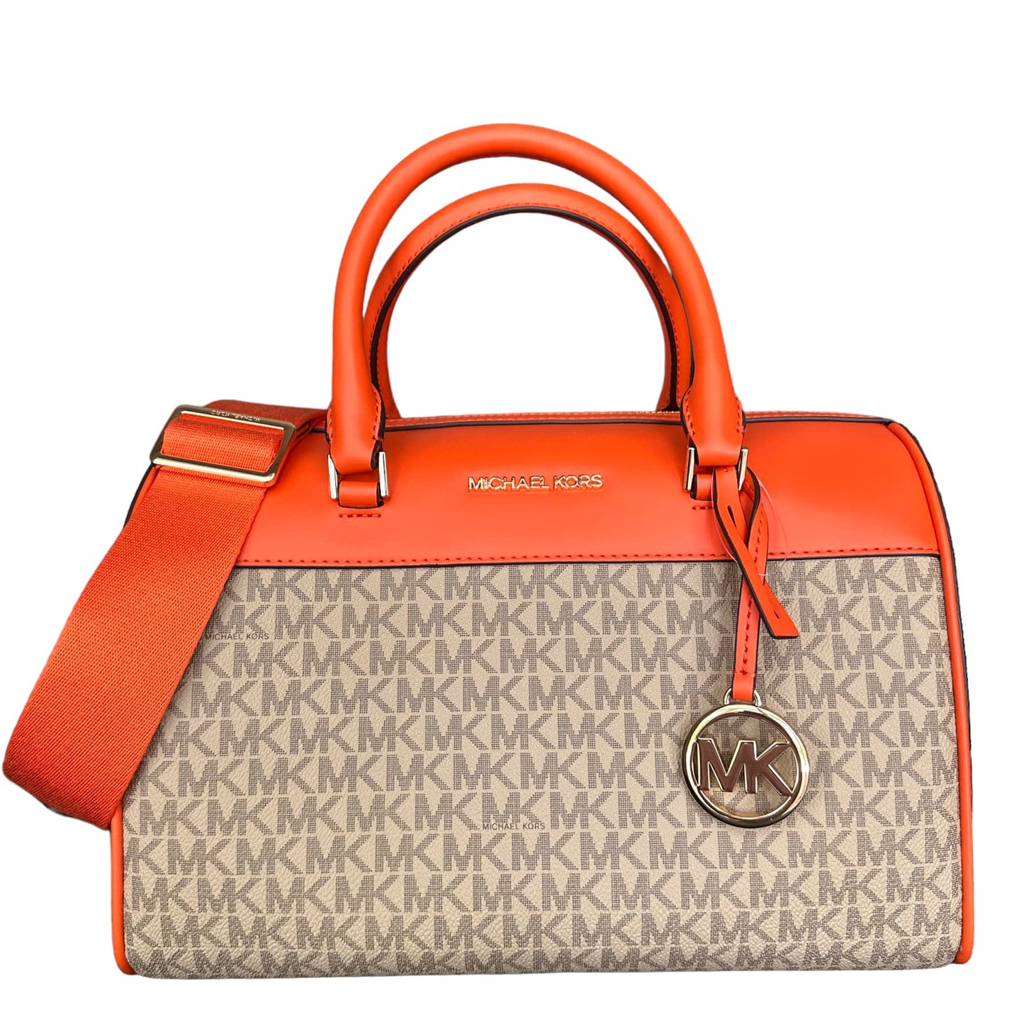 Michael Kors MK Jet Set Travel Medium Duffle Bag Satchel MK Signature, Poppy Orange, Satchel