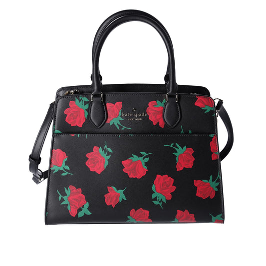 Kate Spade New York Madison Rose Toss Printed Medium Satchel Black Res, Black, Red