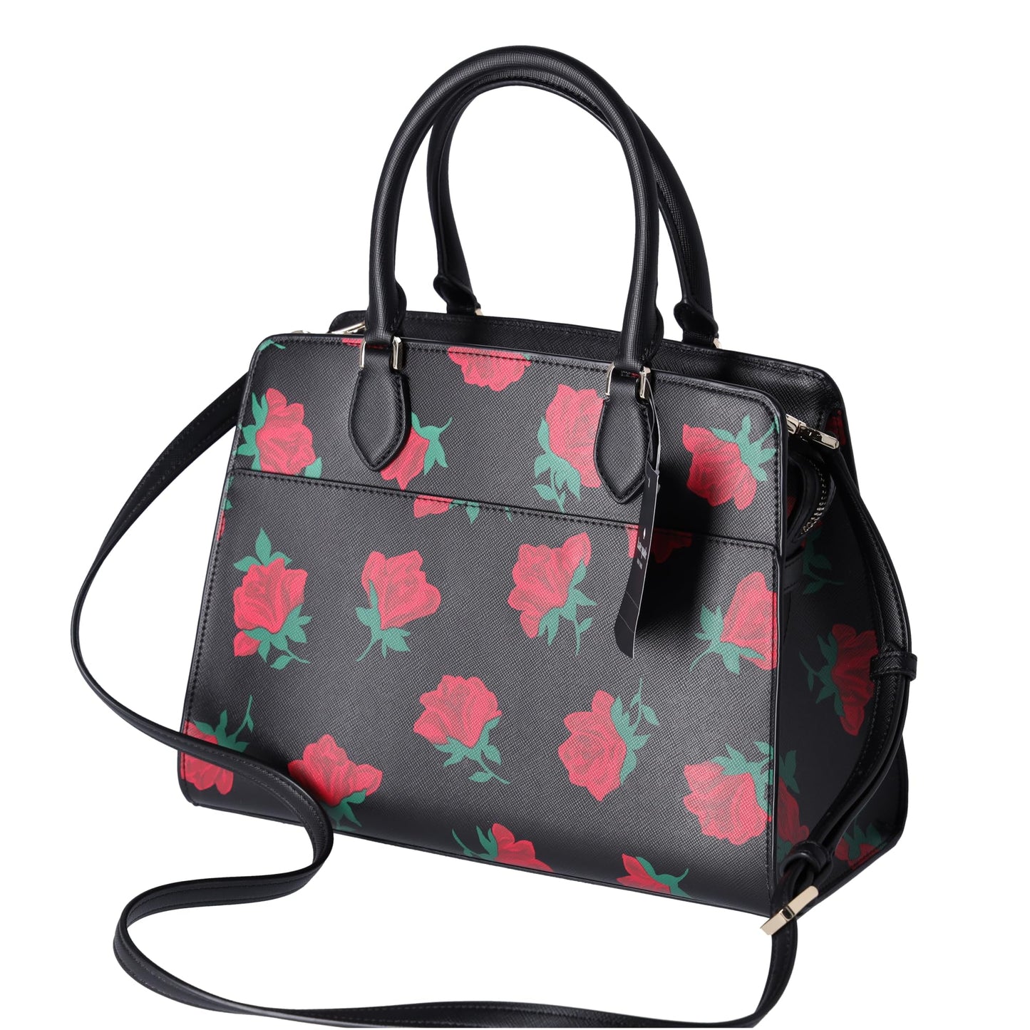 Kate Spade New York Madison Rose Toss Printed Medium Satchel Black Res, Black, Red