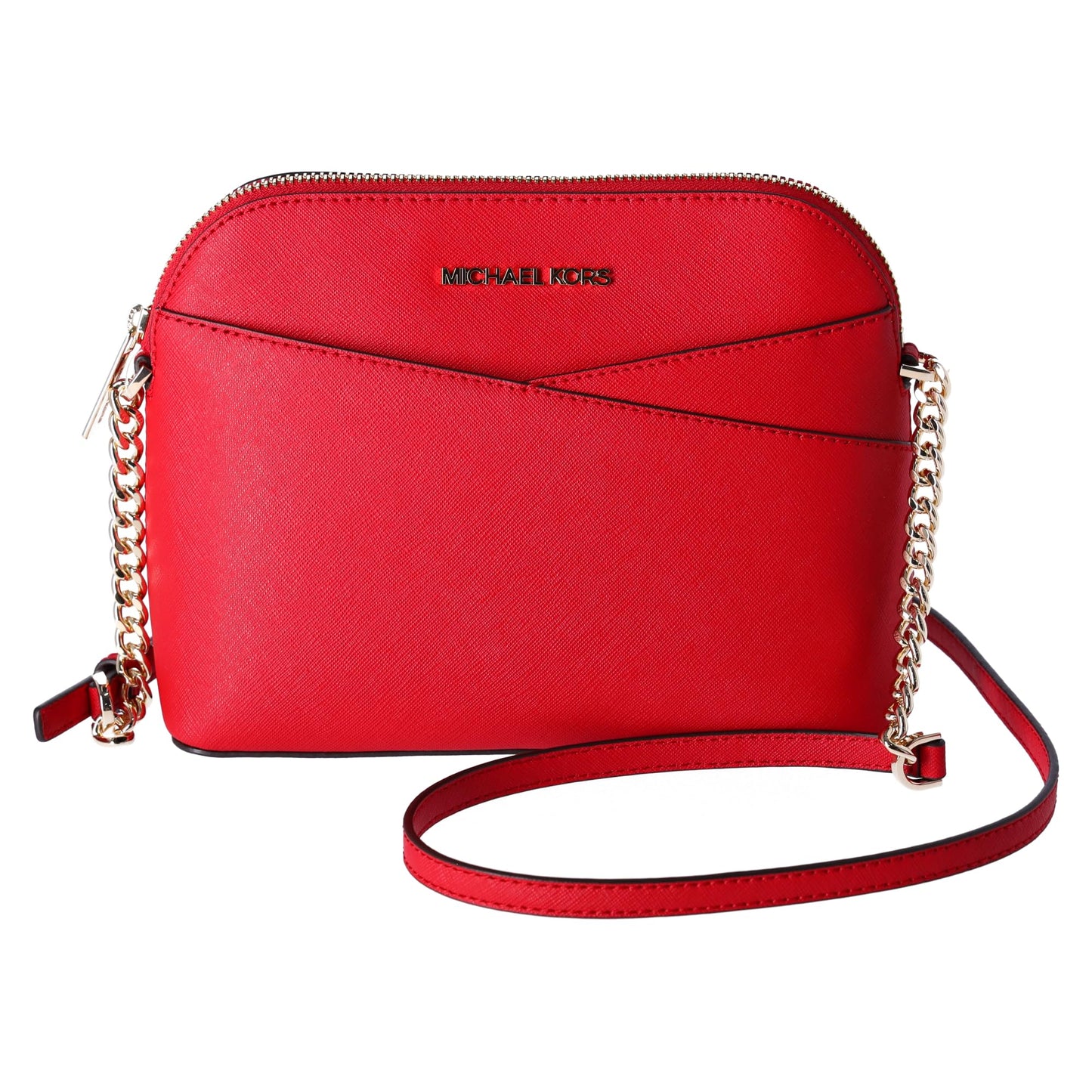 Michael Kors Jet Set Travel Medium Dome Crossbody Bag Saffiano Leather, Bright Red