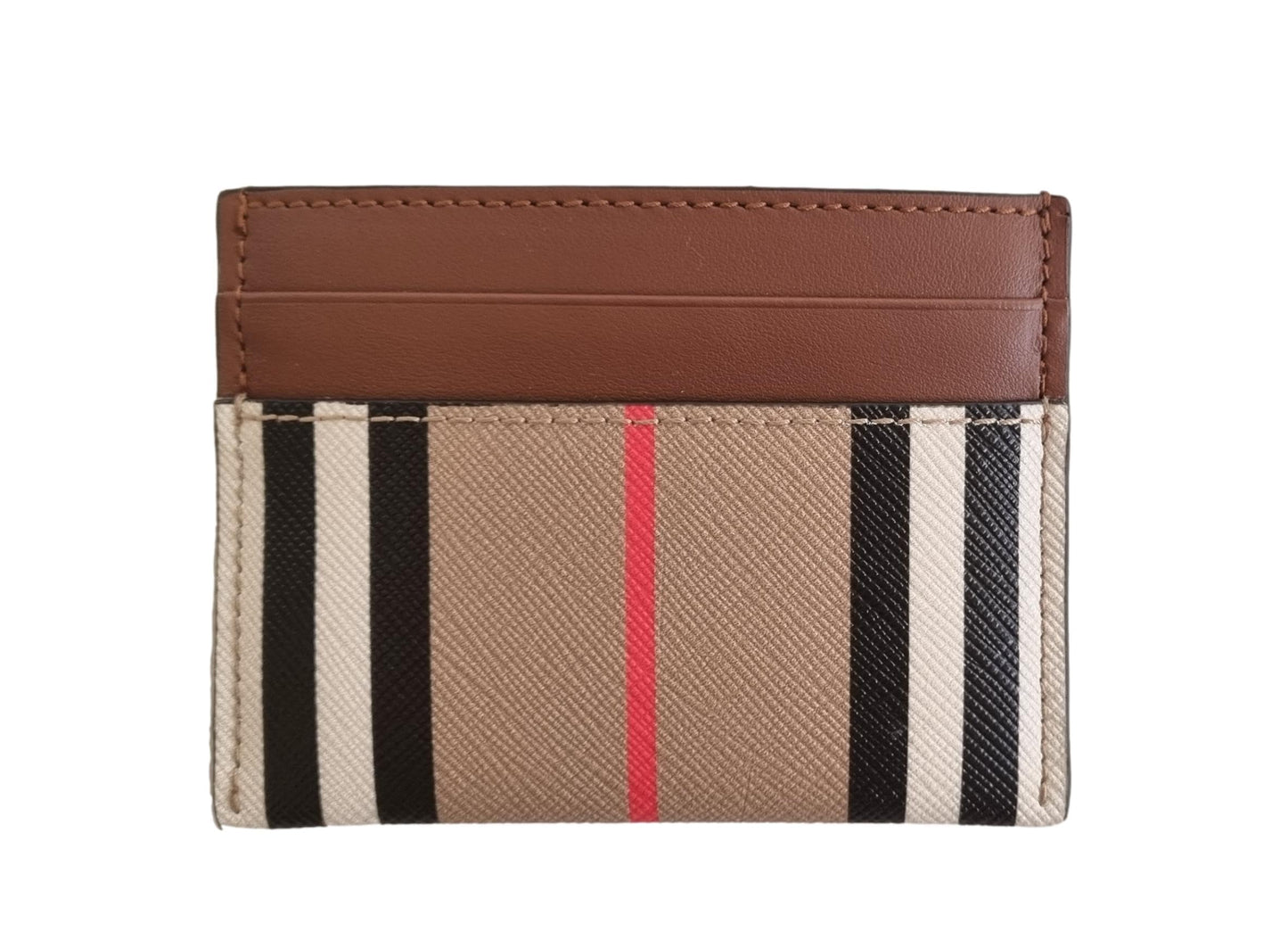 BURBERRY 80730701 Checkered Unisex Waxed Fabric and Leather Card Holder, beige, Classic