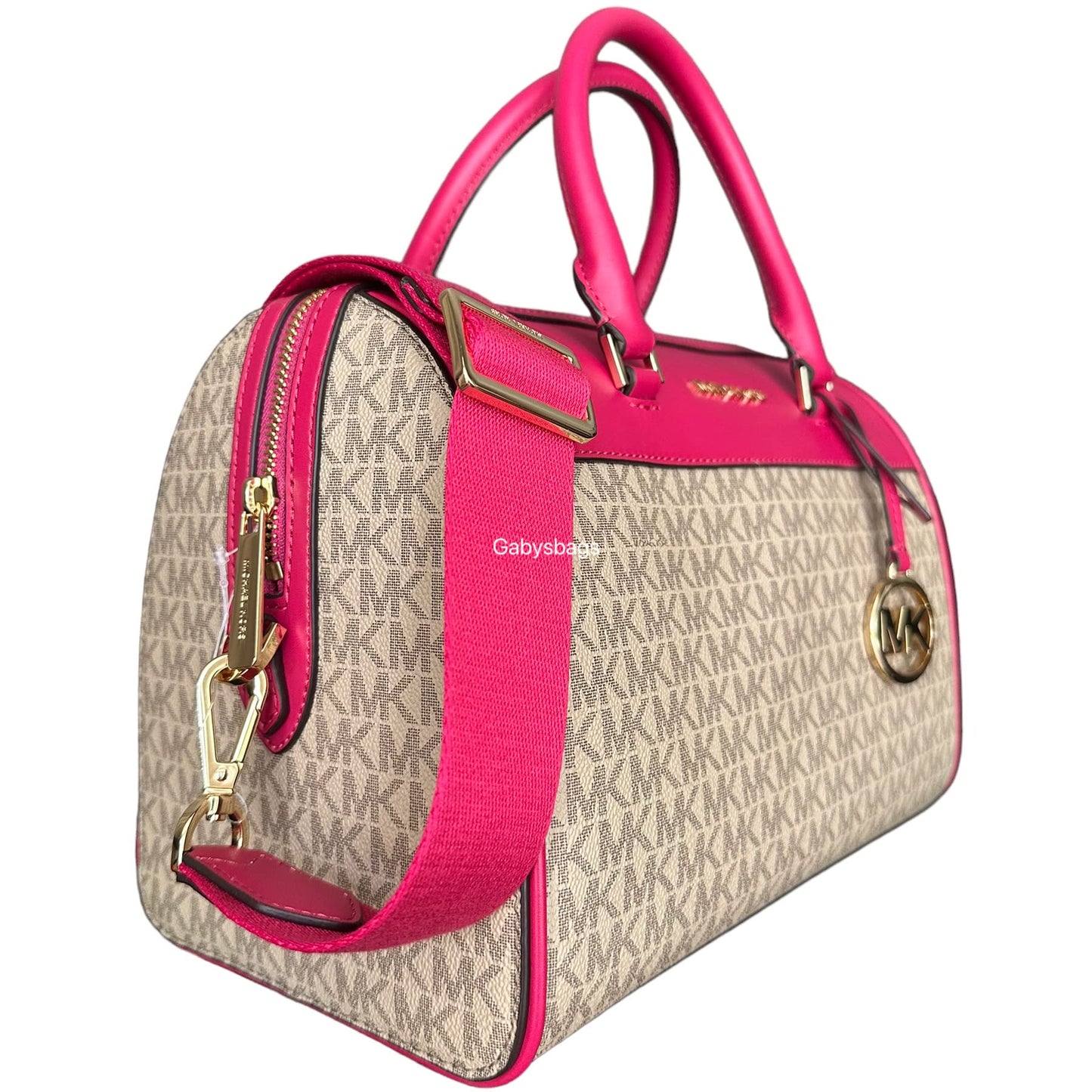 Michael Kors MK Jet Set Travel Medium Duffle Bag Satchel MK Signature, Carmine Pink, Satchel