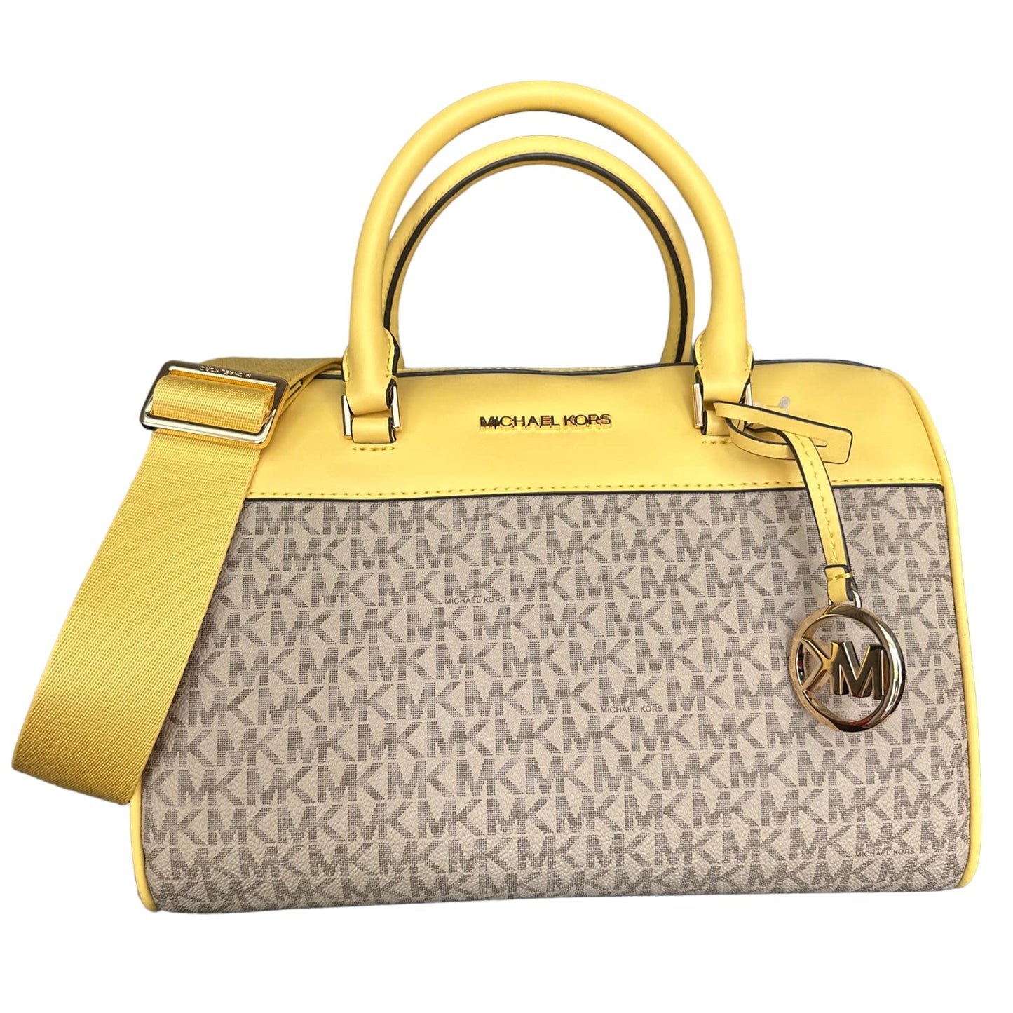 Michael Kors MK Jet Set Travel Medium Duffle Bag Satchel MK Signature, Daffodil Yellow, Satchel