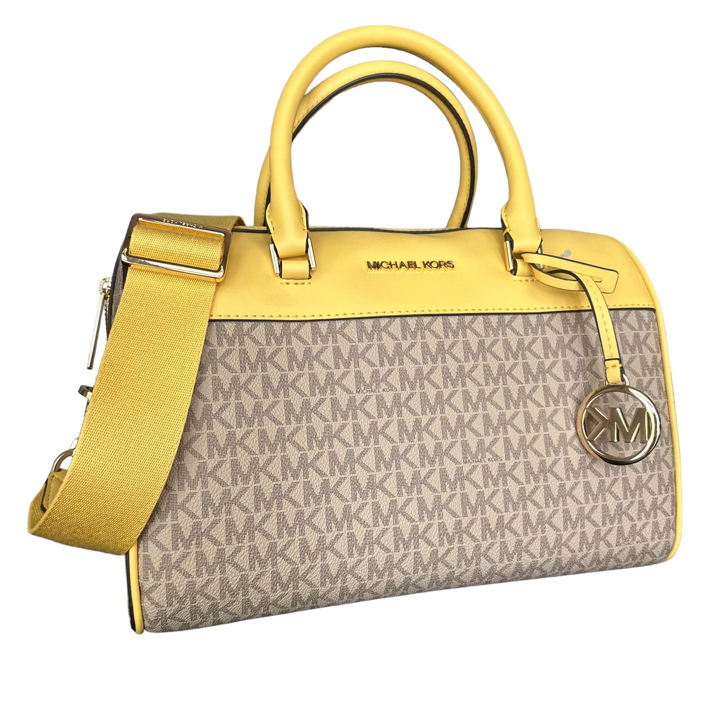 Michael Kors MK Jet Set Travel Medium Duffle Bag Satchel MK Signature, Daffodil Yellow, Satchel