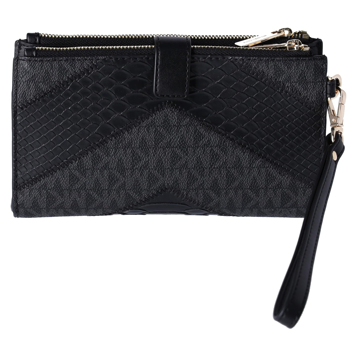 Michael Kors Jet Set Travel Large Double Zip Wallet MK Signature Multi Python Design, Black