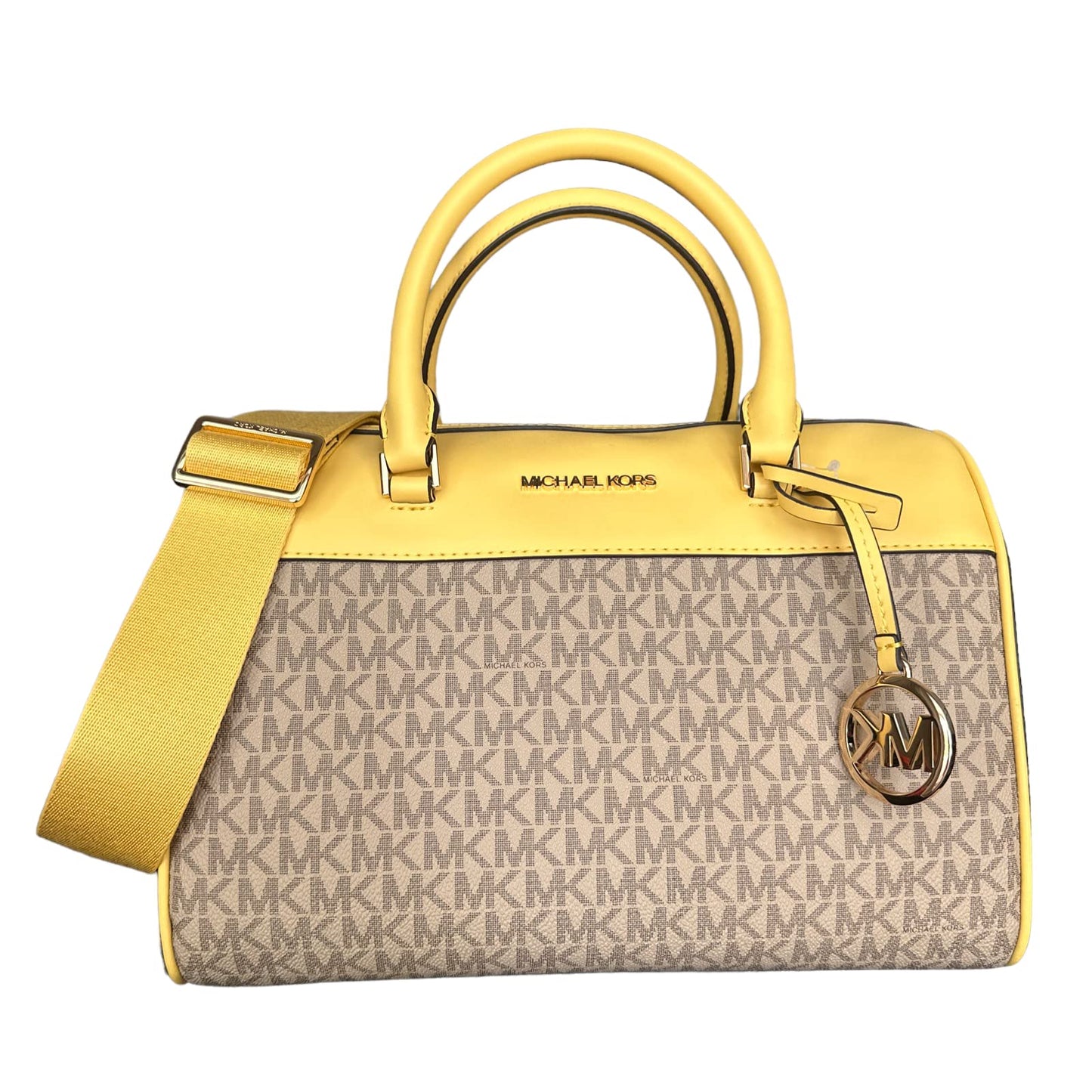 Michael Kors MK Jet Set Travel Medium Duffle Bag Satchel MK Signature, Daffodil Yellow, Satchel