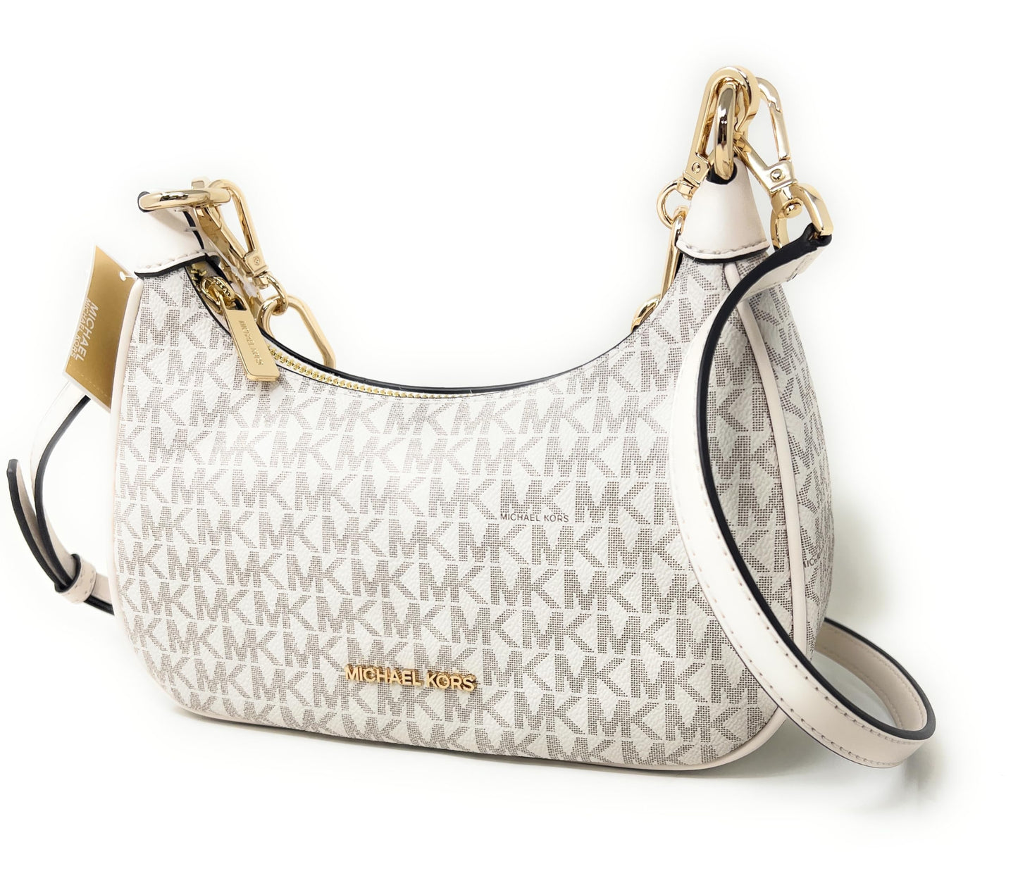 Michael Kors Cora Medium Signature PVC Zip Pouchette Crossbody Bag Light Cream, Lt Cream Multi, Medium