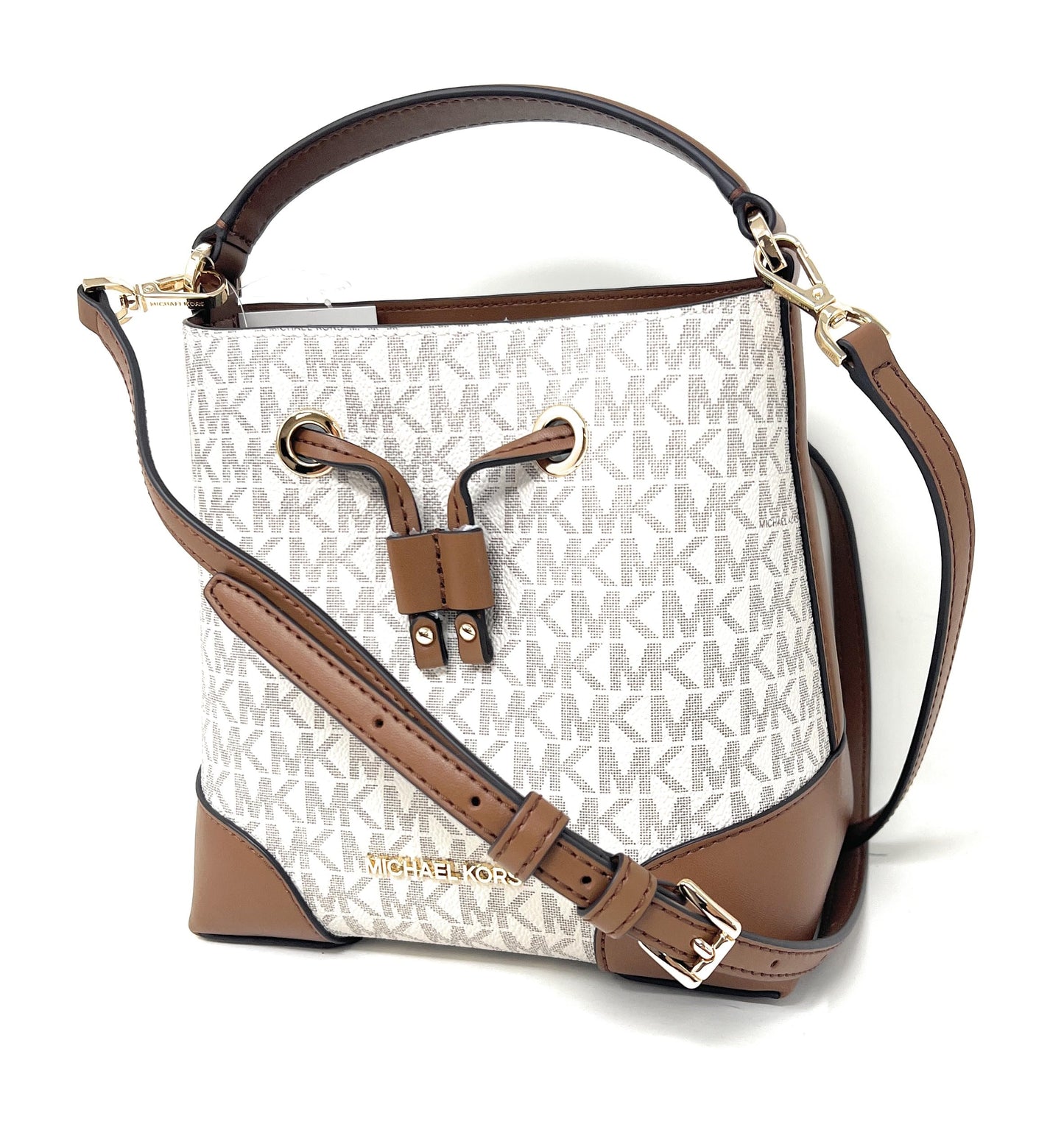 Michael Kors Mercer Small Leather Bucket Crossbody Bag Vanilla Signature, Vanilla Pvc, Medium